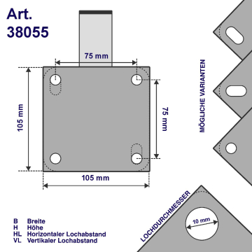 Mast extension / railing mount 55x25 cm, steel, tube Ø 48 mm