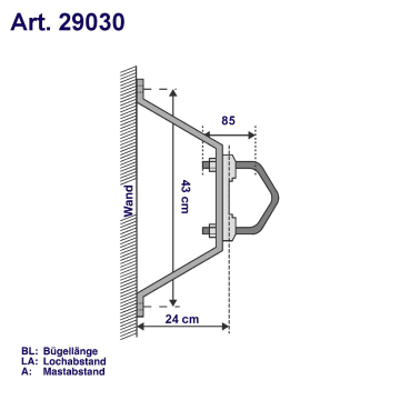 Mast-Wandhalterset 30cm Stahl Ø38-60mm