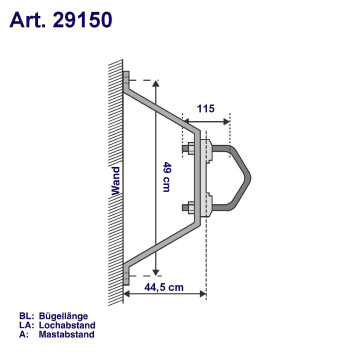 Pole wall support set 50-60cm steel Ø38-60 mm, variable