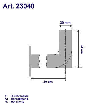 Wandhalter 40 cm, gebogen, Rohr-Ø 38 mm, feuerverzinkter Stahl