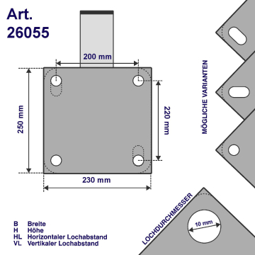 Wandhalter 50x30 cm, Rohr-Ø60 mm, Stahl, feuerverzinkt, mit Verstrebung