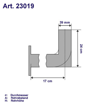 Wandhalter 19 cm, gebogen, Rohr Ø 38 mm, feuerverzinkter Stahl