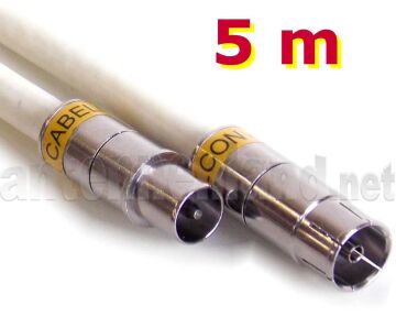5 m Antennenkabel IECM-IECF mit Cabelcon-Steckern und 3fach geschirmtem Kabel, PVC weiß, Klasse A