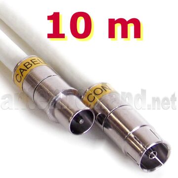 10 m antenna cable IECM-IECF with Cabelcon connectors and triple shielded cable, PVC white, Class A+, 115 dB